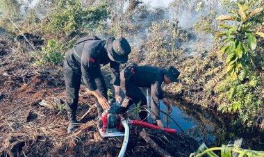 Kebakaran Hutan di Kabupaten Rohil, Brimob Polda Riau Turun Padamkan Api